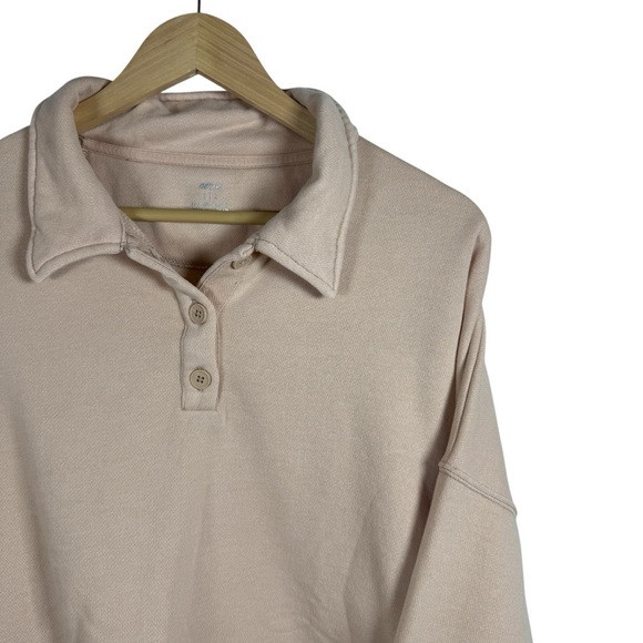 Aerie Women’s Fleece of Mind Cropped Polo Sweatshirt in Natural Nude Size L - Picture 5 of 11